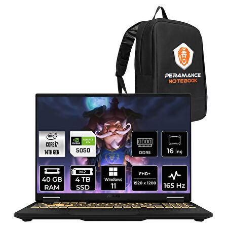 Asus TUF F16 i5 13450HX 40GB 2TB SSD RTX5050/8GB 115W 165Hz 16'' WUXGA W11P Gaming Laptop FX608JH