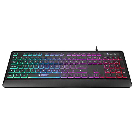 Everest KB-2025 Siyah USB Rainbow Backlight Membrane Gaming Oyuncu Klavye