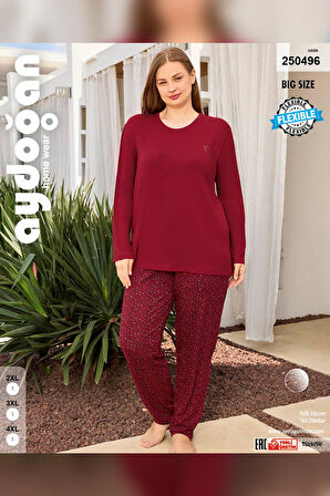 Aydoğan Kadın inci Büyük Beden Kiraz Kırmızı Pijama Takımı 0496