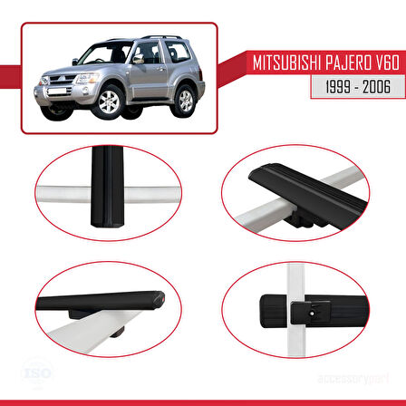 Mitsubishi Pajero (V60) 3 Kapı 1999-2006 Arası ile Uyumlu BASIC Model Ara Atkı Tavan Barı Siyah 2 Adet