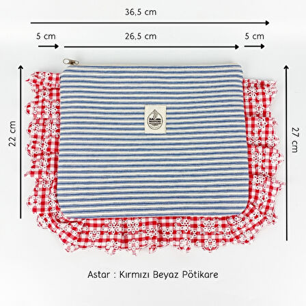 Woodycord Kırmızı Beyaz Pötikare Fırfırlı Makyaj ve Bakım Çantası