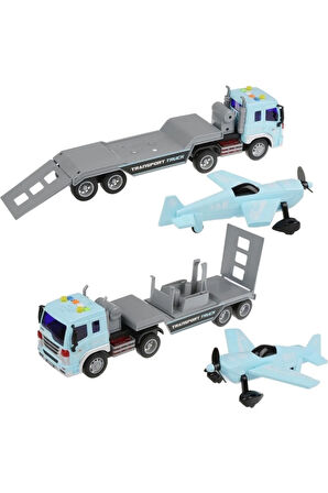 Sürtmeli Sesli Işıklı Uçak Taşıyan Tır 1:16 Oyuncak Uçak Oyuncak Araba Kamyon