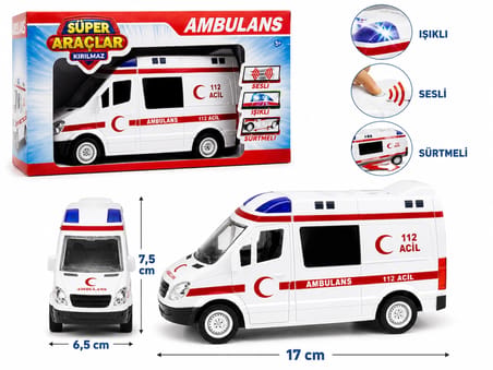 17 cm Sesli Işıklı Sürtme Mekanizmalı Ambulans Oyuncak – Süper Araçlar
