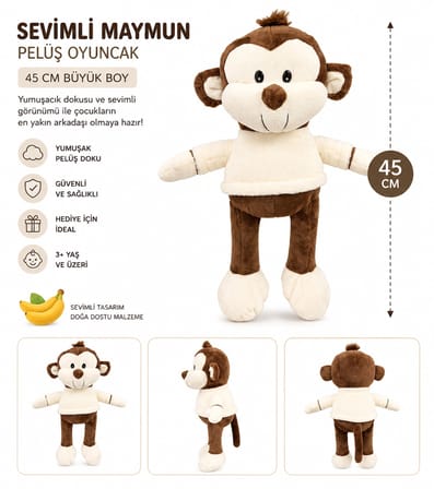 Sevimli Maymun Pelüş Oyuncak 45 cm –  Yumuşak Oyuncak