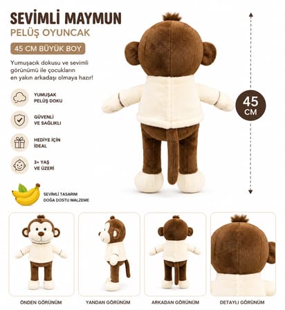 Sevimli Maymun Pelüş Oyuncak 45 cm –  Yumuşak Oyuncak