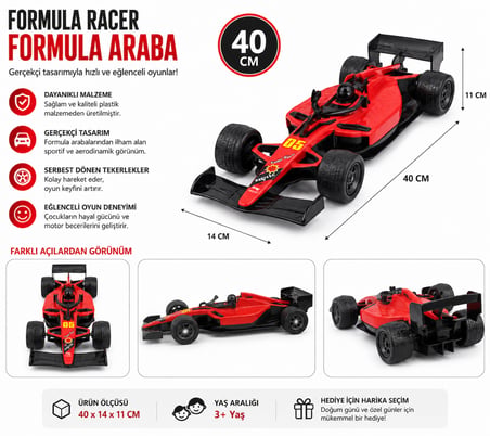 40 cm Formula Racer Oyuncak Araba – Kırmızı Yarış Arabası