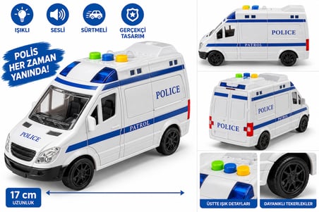  Işıklı ve Sesli Sürtmeli Oyuncak Polis Arabası 17 cm