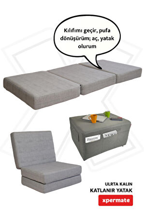 Ultra Kalın Katlanır Sünger Yatak Yer Yatağı Katlanır Yer Minderi Misafir Yatağı 80x180x14  Gri