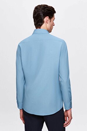 Slim Fit Petrol Italyan Yaka Dar Kesim Klasik Kravatlık Uzun Kollu Kolay Ütülenebilir Nefe 2HF02ORT5185
