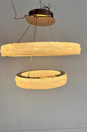 Modern Çift Halkalı Kristal Dokulu LED Avize 