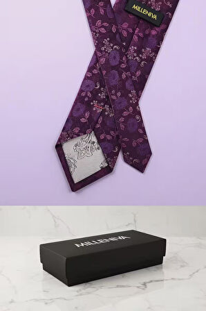 Çiçekli Mor Kravat & Mendil