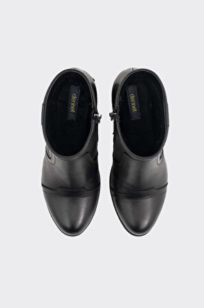 Hakiki Deri Kısa Topuklu Fermuarlı Kadın Bot 