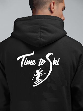 Oversize Unisex Ski Time Sırta Baskılı Hoodie