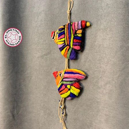 Uretti - Tülin 3528 - El Yapımı Keçe Renkli Neşeli Balıklar Duvar Süsü - 14 x 45 cm