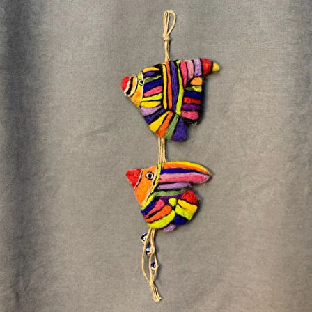 Uretti - Tülin 3528 - El Yapımı Keçe Renkli Neşeli Balıklar Duvar Süsü - 14 x 45 cm