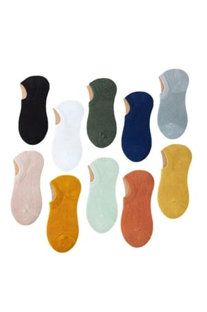 Unisex 10 Çift Görünmez Renkli Çorap