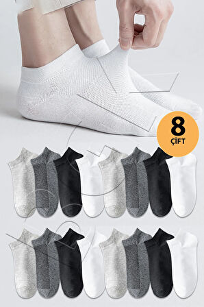 Unisex 8 Çift Pamuklu Basic Derbili Çorap (Siyah-Beyaz)