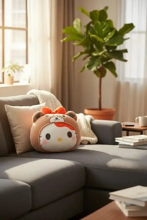 MINISO Sanrio Lisanslı Hello Kitty Ayıcık Kostümlü Yastık Battaniye – 2’si 1 Arada Peluş Figürlü 