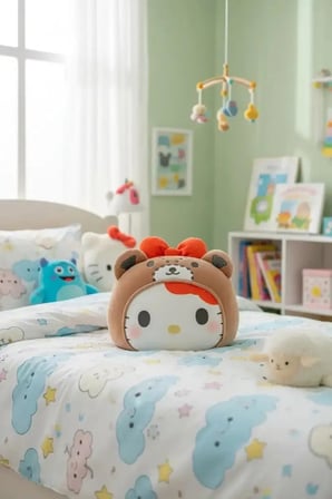 MINISO Sanrio Lisanslı Hello Kitty Ayıcık Kostümlü Yastık Battaniye – 2’si 1 Arada Peluş Figürlü 