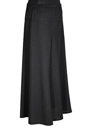 Hesna Kadın Seher Kışlık Büyük Beden Taşlı Astarsız Latikli Siyah Etek