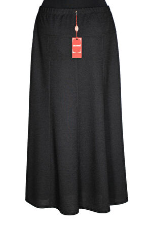 Hesna Kadın Seher Kışlık Büyük Beden Taşlı Astarsız Latikli Siyah Etek