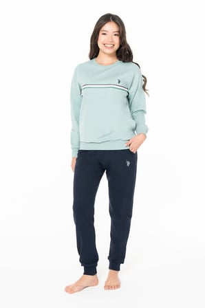 Kadın Bisiklet Yaka Uzun Kollu Pijama Takımı S26121 BANTLI PAÇA RAHAT KUMAŞ