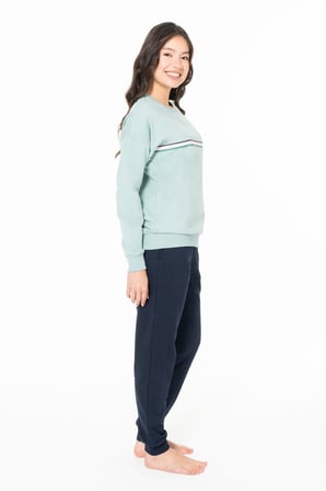 Kadın Bisiklet Yaka Uzun Kollu Pijama Takımı S26121 BANTLI PAÇA RAHAT KUMAŞ
