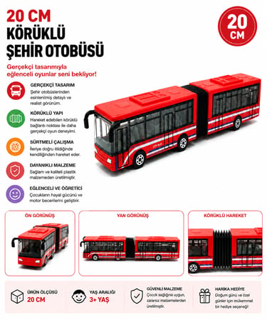 20 cm Körüklü Şehir Otobüsü Kırmızı