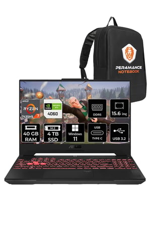 TUF Gaming A15 R7 7435HS 40GB 4TB SSD RTX4060/8GB 144Hz 15.6" FHD W11P & PER4 ÇANTA