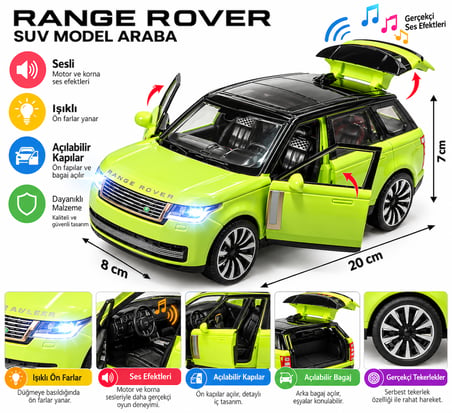 20 cm Range Rover Suv Model Araba – Işıklı ve Sesli, Açılabilir Kapılar ve Bagaj