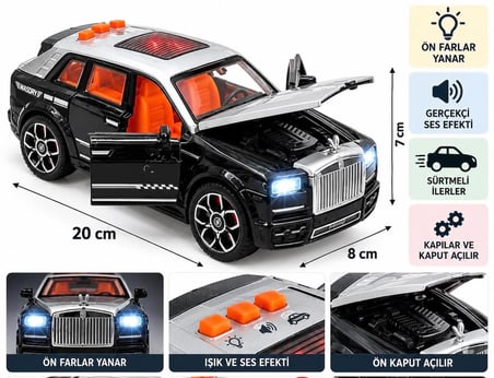 20 cm Işıklı ve Sesli Lüks Suv Oyuncak Araba – Sürtme Mekanizmalı, Açılır Kaput ve Ön Kapılar