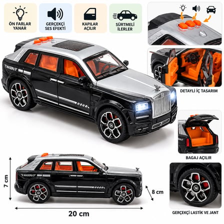 20 cm Işıklı ve Sesli Lüks Suv Oyuncak Araba – Sürtme Mekanizmalı, Açılır Kaput ve Ön Kapılar