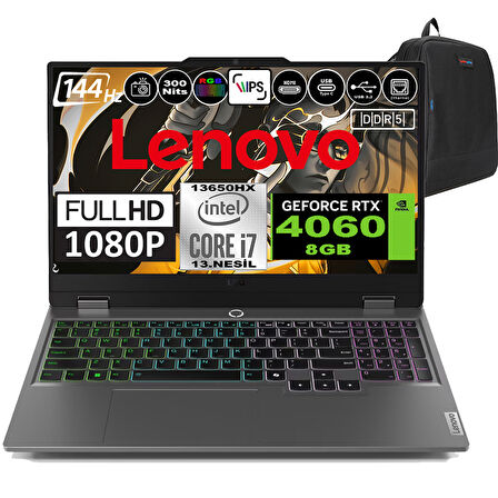 Lenovo Loq 15IRX9 Intel Core I7 13650HX Ddr5 16GB 512GB SSD RTX4060-8GB 300NITS 15.6" 144Hz Fhd Windows 11 Home Taşınabilir Bilgisayar 83DV00G3TRH01 + Zetta Çanta