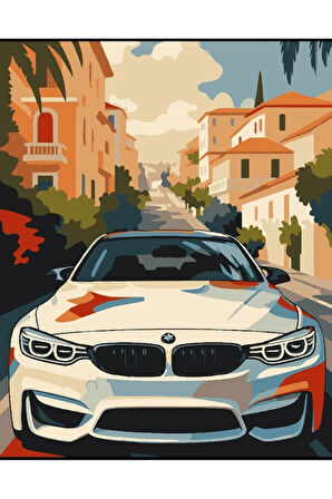 Sayılarla Boyama Seti 40x50 Cm (Çıtalı) Fırça Boya Dahil Numaralı Tuval Beyaz Araba