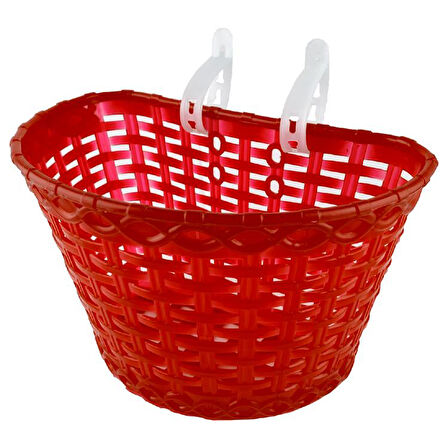 16-20 Jant Uyumlu Hasır Desenli Plastik Çocuk Bisikleti Ön Sepet Kırmızı