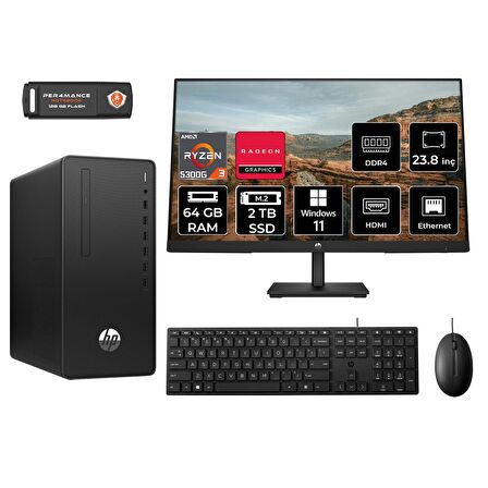 HP 295 G9 RYZEN 3 5300G 64GB RAM 2TB SSD W11P 6D391EA MASAÜSTÜ PC & 23.8'' MONİTÖR