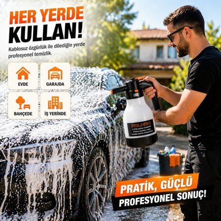 Polham Yeni Nesil 2L Şarjlı Otomatik Basınçlı Araç Yıkama Köpük Püskürtücü, Araç, Jant, Bahçe Yıkama Pompası