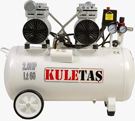 Kuletaş Süper Sessiz Yağsız Kompresör 60 Litre Çift Motor 2 Hp