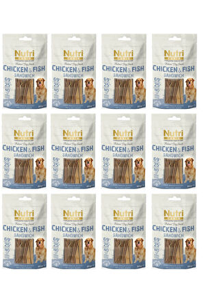 Nutri Canin Sandwich Tavuk ve Balıklı Fileto Tahılsız Köpek Ödülü 80 Gr. X 12 Adet
