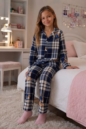 Kız Çocuk Aile Boyu Pamuklu Desenli Pijama Takım TKM1023