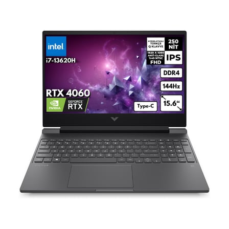 HP Victus 15-FA1085NT i7-13620H 8 GB 1 TBSSD RTX4060 (8GB) 144Hz 15.6" FHD Windows 11 Pro Gaming Notebook B10FNEAHMF21