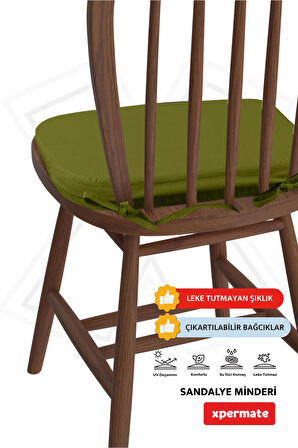 XPERMATE StandartFit Oval Sandalye Minderi Fermuarlı Yıkanabilir Kılıf Bağcıklı Su ve Yağ İtici 42x42x5 Yeşil