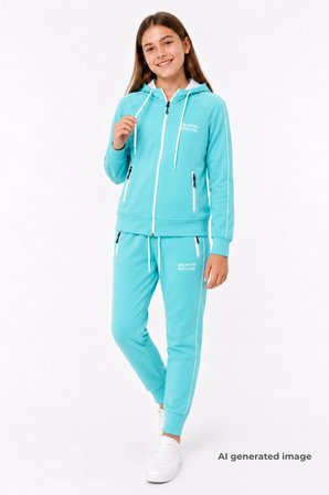 Kız Çocuk Scuba Unlimited Çİft Şeritli Kapüşonlu Reglan Kol Dalgıç Kumaş Eşofman Takımı ESF7023