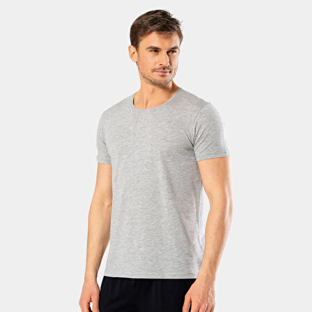 NazikEndam Cacharel Erkek Bisiklet Yaka T-Shirt (Slim Fit) 2169/Gri