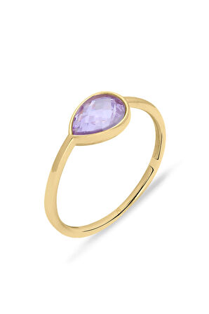 Ametist Damla Taşlı Sade Yüzük