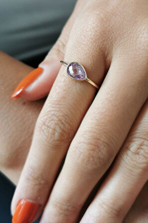 Ametist Damla Taşlı Sade Yüzük