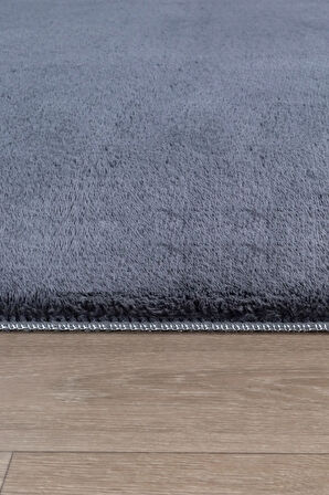 Puffy Peluş Post, Overlok Kaymaz Taban Halı 8 Renk Antrasit