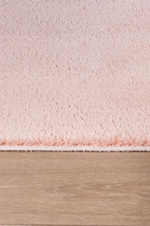 Puffy Peluş Post, Overlok Kaymaz Taban Halı 8 Renk Pembe