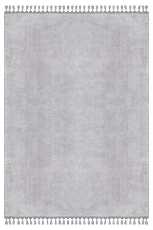 Puffy Peluş Post, Ponpon Saçaklı Kaymaz Taban Halı 7 Renk Gri