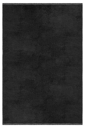 Puffy Peluş Post, Düz Saçaklı Kaymaz Taban Halı 6 Renk Siyah